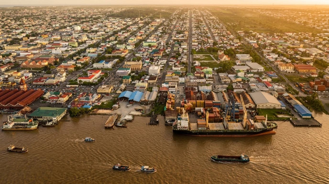 Georgetown and the Demerara port at sunset